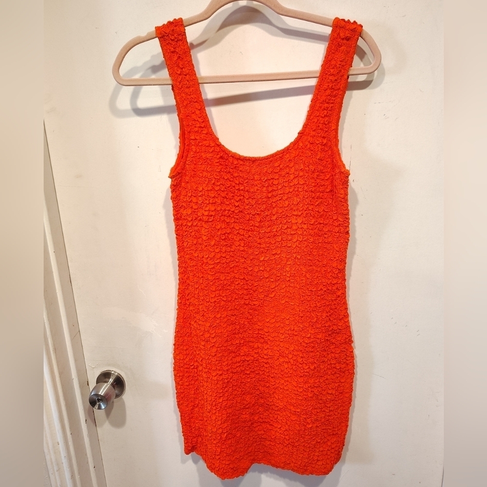 Rails Julie Cherry Orange Crinkle Popcorn Knit Bodycon Mini Dress Sz M Club Wear